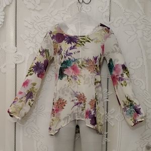 Moa Moa sheer floral blouse with cross string back
